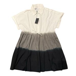 Area Stars Santorini dip dye tiered shirtdress cinched high waist blk gray wht S